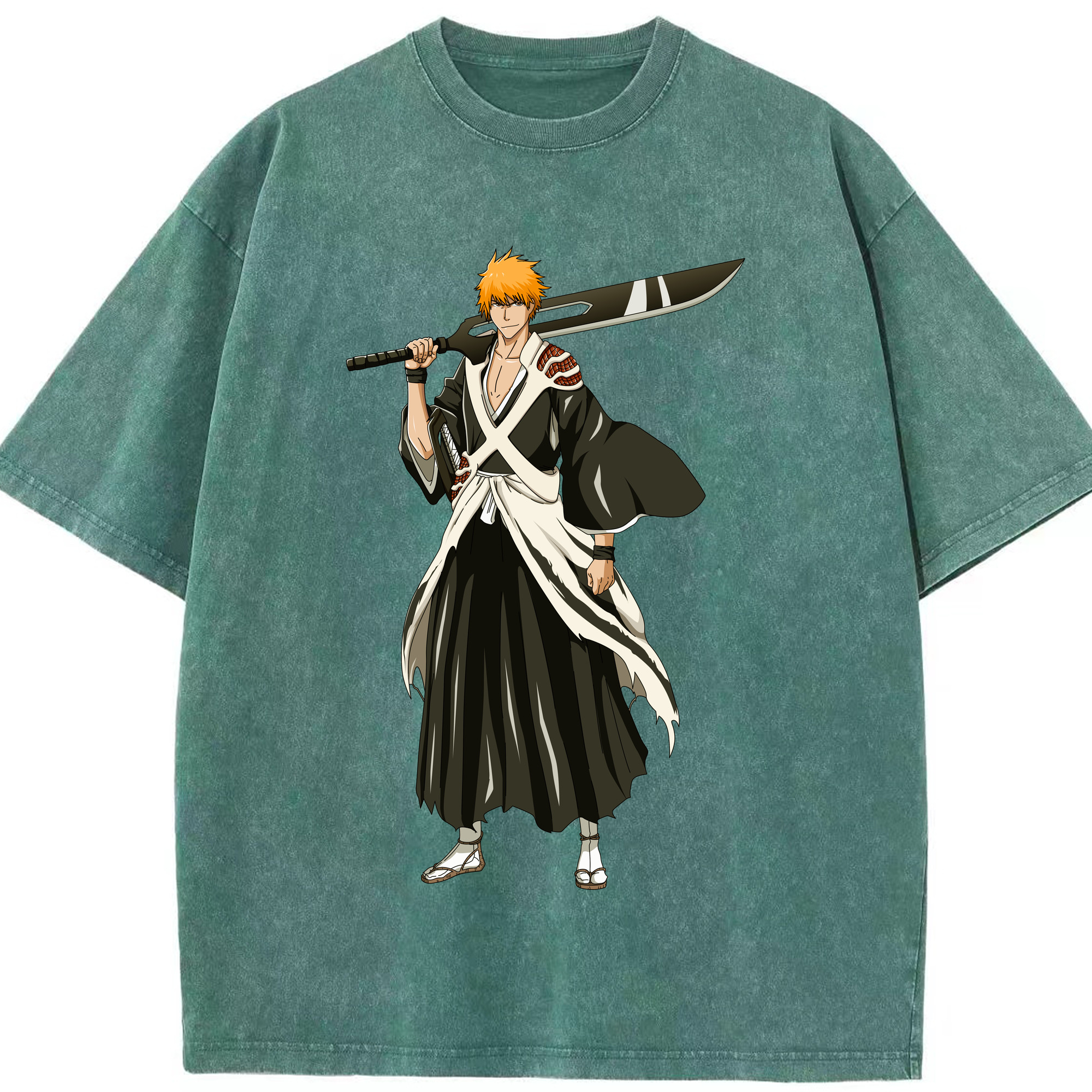 （画像用） ブリーチ 黒崎一護（くろさき いちご）BLEACH Kurosaki Ichigo 綿100% ヴィンテージ風 半袖Tシャツ（フロントプリント）